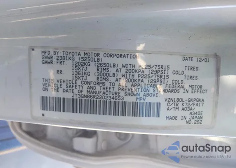 2002 Toyota 4Runner Sr5 V6 z USA, uszkodzony, nr VIN JT3GN86R220234653